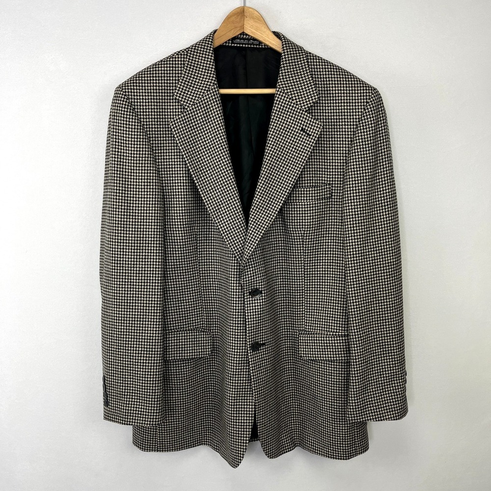 NWT Lanificio Di‎ Pray Palmer Blazer 41R 100% Cashmere Black Beige Houndstooth